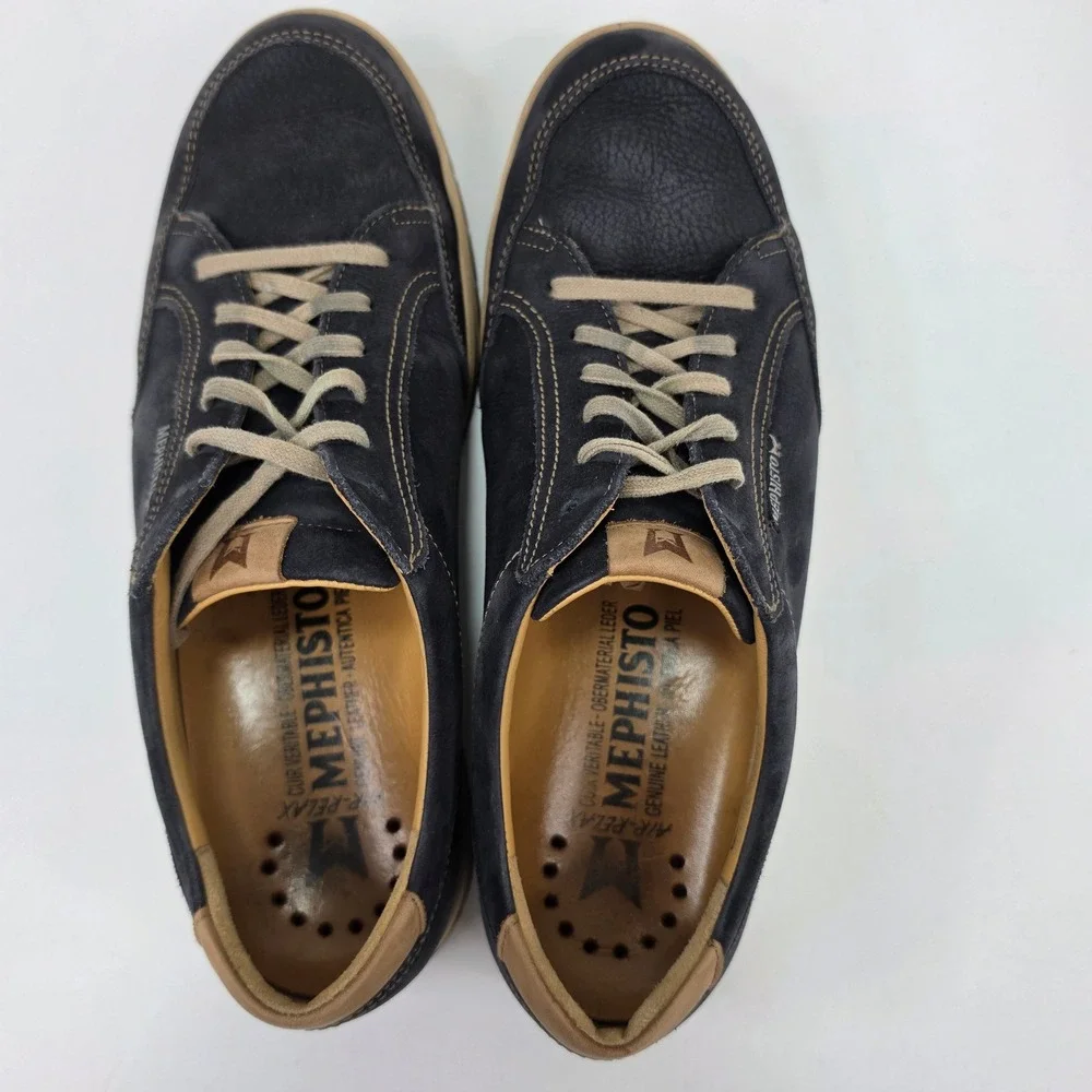 Mephisto Men Sneaker Bradley Navy Blue Leather US 10.5 Air-Relax Walking Shoe